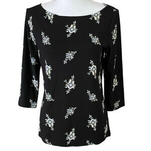 NEW Ann Taylor Factory Size S Floral Print Tee 3/4 Sleeves Boat Neck